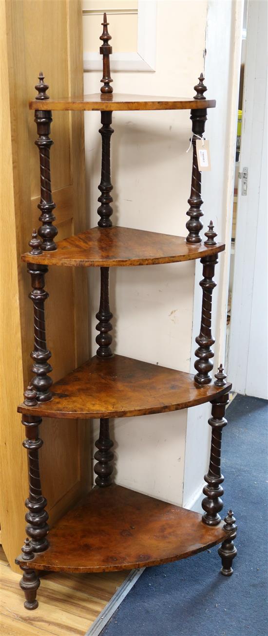 A Victorian walnut corner whatnot w.60cm